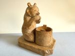 Vintage Russian USSR Wooden Hand Carved Bear Figurine With Honey Pot 