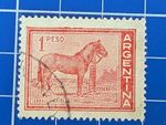 Argentina 1959 Used 1 Peso Definitive Stamp Featuring A Horse. L710