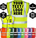 Personalised Custom Printed Hi-Vis High Visibility Safety Vest/Waistcoat S-3XL
