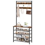 Free Standing Coat Rack with Shoe Storage Shelves and Hall Tree Design