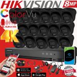 HIKVISION 8MP 4K CCTV System DVR Kit With Audio Camera Night Vision ColorVu IP67