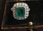 Vintage Style Emerald And White Crystal Ring 18K White Gold Plated