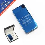 Personalised Engraved Electric Arc Lighter, Blue, Any Message, Gift Boxed