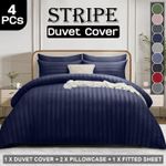 4 Pcs Egyptian Stripe Duvet Cover Reversible Bedding Set & Bed Sheet Pillowcase