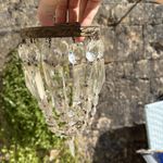 Pair of Antique Prism Cut Glass Crystal Bag Chandeliers with Brass Fitting