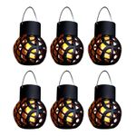 Set of 6 Solar Powered Hanging Dancing Flame Lantern Lights - Garden Lights
