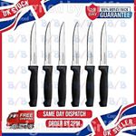 6 STEAK KNIVES SET OF STAINLESS STEEL SHARP SERRATED BLADE EDGE KNIFE CUTLERY