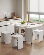 Mondeer 3-in-1 Folding Dining Table and 4 Chairs Set w/ Storage Shelf Drop Leaf