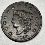 1830 Large Letters  USA, Large One Cent..(Coronet) Matron Head