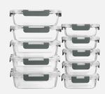 10 Pack Glass Meal Prep Containers 5 x Large + 5 x Medium, Airtight Locking Lids