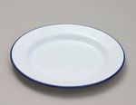 Dinner Plate White Enamel  Pie Baking Roasting Camping Blue Rim BBQ Caravan 