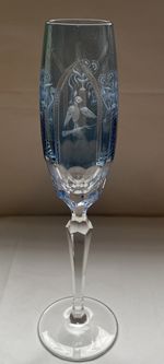Trump By Varga Art Crystal Sky Blue Champagne Flute Birds, Flowers, Urns 11”
