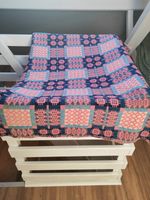 Vintage 1960s Welsh Carthen blanket tapestry bedspread reversible 78" x 84"