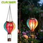 45cm Solar Flame Effect Rainbow Hot Air Balloon Hanging LED Outdoor Lantern
