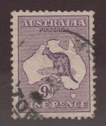 1919 Australia Sc# 9 - Nine Pence, Kangaroo & Map. Used Est$37.50