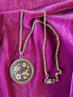 Damascene Toledo Vintage Necklace Gold Plated Bird Pendant, 80s