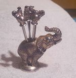 Elephant Cocktail Picks Holder Set, 6 Pack Silver Metal Canapé Sticks