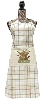 Highland Cow Apron Cotton With Pocket Chefs Butcher Cooking Baking BBQ Green New