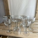 Set Of 7 Antique Glasses 1880s + Acid Etched Greek Pattern A Rare Find