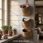 Handmade Jute Trio Hanging Basket Wall Storage bathroom Organiser Natural Decor