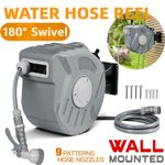 20M GARDEN HOSE PIPE & COMPACT WALL REEL FITTINGS SET STANDING WALL MOUNTED NEW