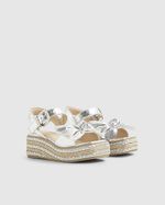 River Island Girls Sandals Silver Metallic Bow Wedge Buckle Open Toe Shoes