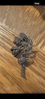 Vintage Silver   Floral Spray Brooch Marcasite, Mid-Century, Sparkly  6cm