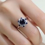 Round Cut Blue Sapphire Diamond Halo Engagement Ring 14K White Gold Finish