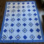 Patchwork Quilt Top Blue White Floral Cotton Handmade Machine Pieced 72" x 94"