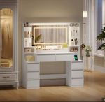 Dressing Table With Mirror Led Light Vanity Desk  8 Drawers Makeup Desk UK Plug