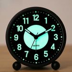Black Silent Bedside Alarm Clock Non Ticking Glow-in-the-Dark Bedroom Clock