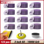 75mm Wet and Dry Sanding Discs 3 inch Sandpaper Hook and Loop Pads 123 X