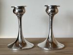 Pair Edwardian Sterling Silver Candlesticks - Art Nouveau Tulip Stems 13.5cm