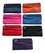 Golunski Leather Coin Purse in 3 Sections Soft Large Zipped in Block Colours 