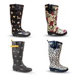 Ladies Wide Calf Wellingtons Dog Paw Print Waterproof Buckle Winter Festival
