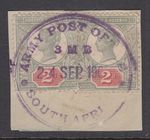 Boer War: Two QV 2d on piece, Army Post Office, South Africa, 24 Sep 1901