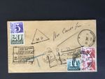 GB 1982 7p x 2+ 11p + 5p + 20p POSTAGE DUES ON COVER  + TRIANG. MR & HOYLAKE PMK