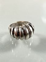 Vintage 925 Sterling Silver 14k Ridge Accent Modernist Dome Ring Size 8.5