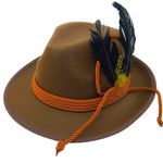Deluxe Oktoberfest Hat Bavarian German Alpine Fedora Feather Fancy Dress Brown
