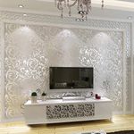 3D Glitter Damask Wallpaper Retro Silver Grey Metallic Textured Wall Paper Decor