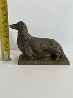 Figurine by CEDAH ART Long Haired Dachshund Dog Sculpture Cold Cast Bronze Metal