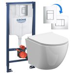 Wall Hung Toilet Pan Rimless Seat & GROHE 1.13m Concealed Cistern Frame WC