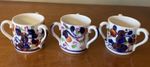 Antique Allertons England Gaudy Welsh 3 Handled Mini Loving Cups 2”X 3” Set Of 3