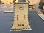 Vintage Moroccan Rug 2'5" x 4'8" Cream Blue Shag Geometric Soft Area Carpet
