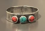 Hand Crafted 925 Sterling Silver Synthetic Red & Blue Turquoise Ring UK T 1/2