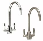 Kitchen Modern Mono Sink Mixer Tap Twin Lever Chrome Brushed Swivel Spout Faucet