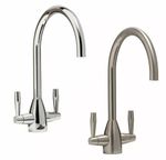Kitchen Modern Mono Sink Mixer Tap Twin Lever Chrome Brushed Swivel Spout Faucet