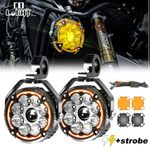 2X 5.5" Motorcycle LED Headlight W/Amber Auxiliary Bike Spot Lights Driving Fog