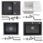 HOROW Black Granite Composite Kitchen Sink 1 Bowl Inset Sink with Waste Kit
