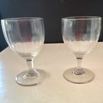 Set of 2 Clear Glass Sherry Glasses, Geometric Pattern, Faceted Decorated Bowl